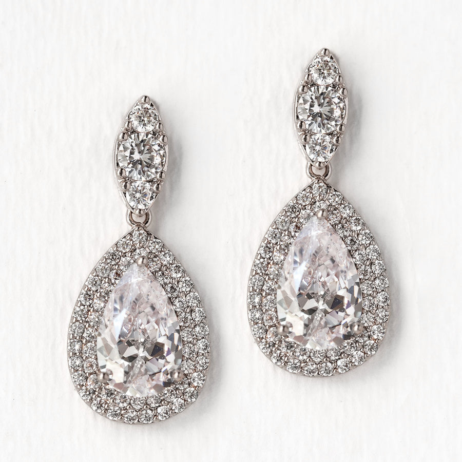 Silver Pearl Drop Earrings  Wedding Jewelry & Accessories – AMYO Bridal