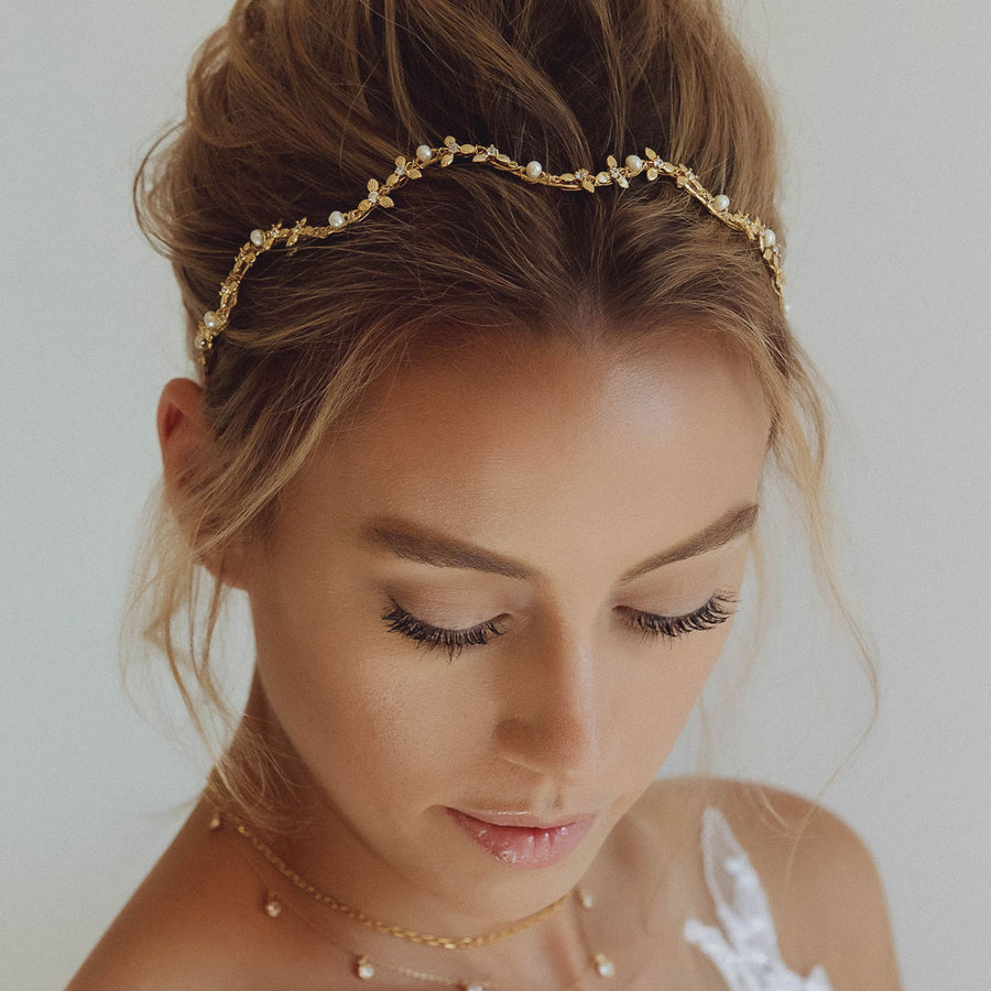 Antique Gold Freshwater Pearl offers & Diamante Wedding Headband | Gold Bridal Headpiece | Esme