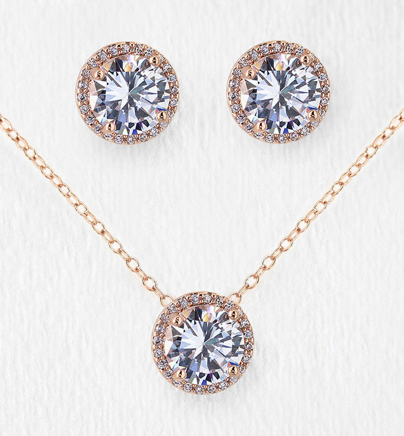 Rose Gold Stud Earrings And Pendant Necklace 