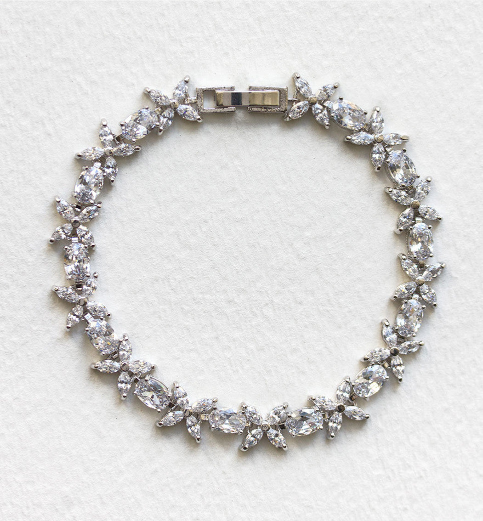 Boho Crystal Bridal Bracelet  White Gold Silver Tennis Bracelet – AMYO  Bridal