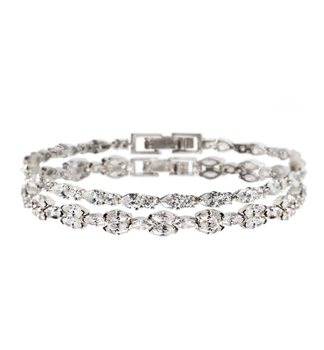 Boho Crystal Bridal Bracelet  White Gold Silver Tennis Bracelet – AMYO  Bridal