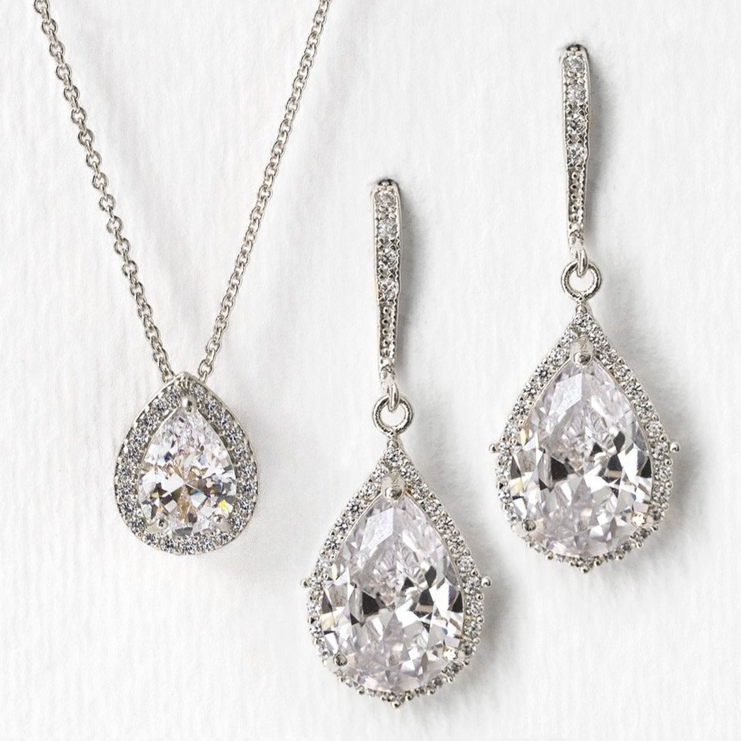 Rose gold Diamond necklace and earring set | American Diamond teardrop  stone necklace Rose gold | Indian CZ Crystal necklace earring sets