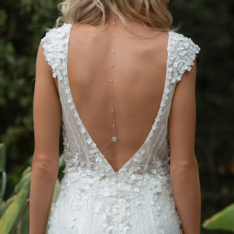 Bridal Silver Back Necklace | Back Pendant Drop Wedding Jewelry Set ...