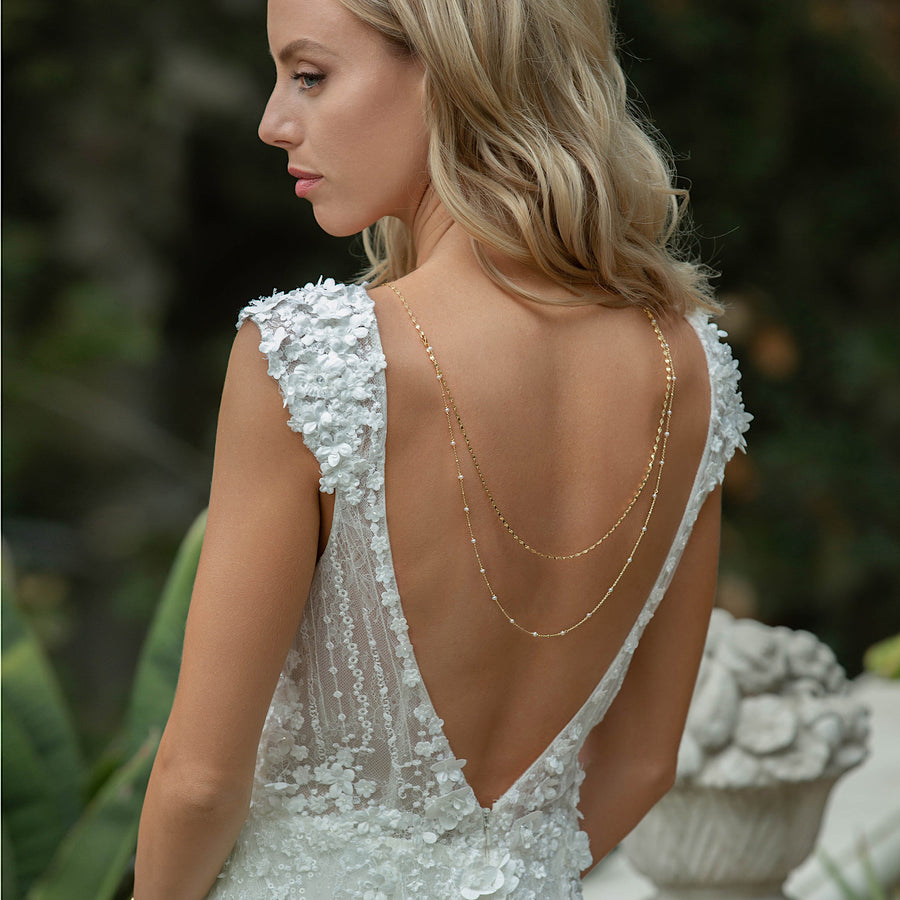 Bridal Gold Pearl Back Necklace Jewelry | Low Back Dress Necklace ...